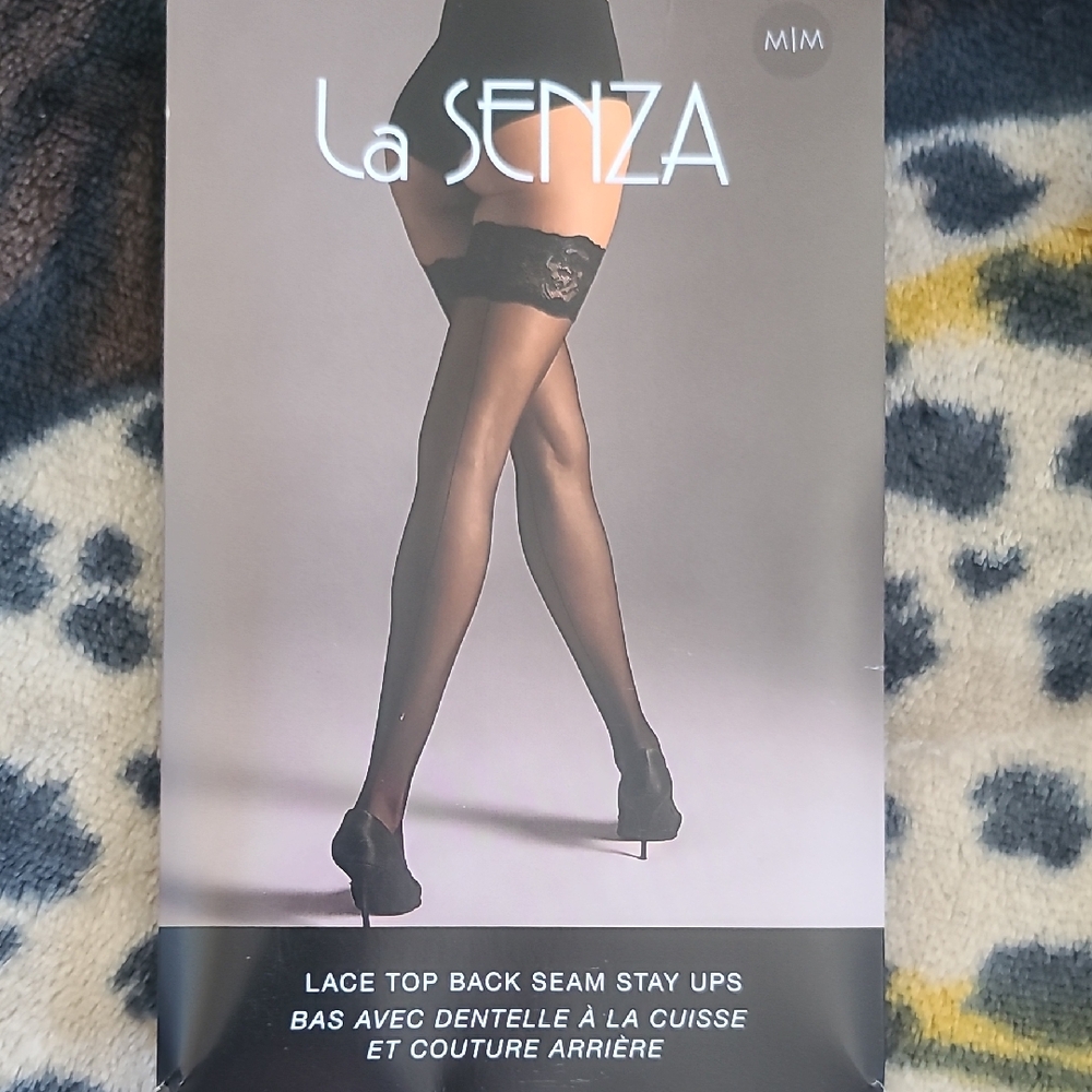 La Senza Black Lace Top Back Seam Stay Ups